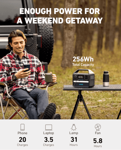 Anker 521 Portable Power Station for car camping power needs.