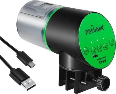 Petbank Alimentador Automático de Peces Recargable con Temporizador y Cable de Carga USB