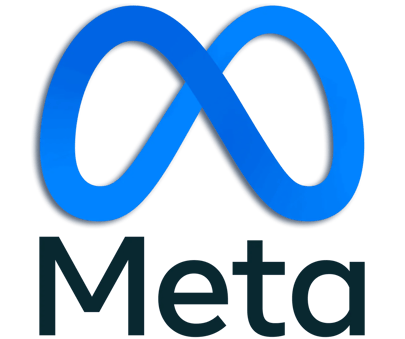 A blue sideways-turned number 8 representing the infinity symbol, with the word 'Meta' written 