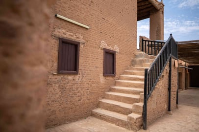 Historic brick house with stairs in Sudan