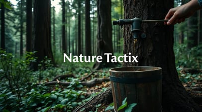 a wood bucket collecting sap in the forest