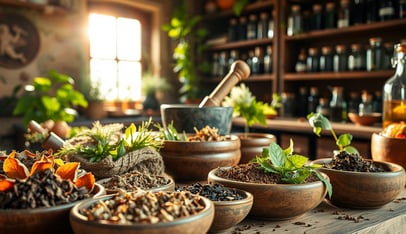  Herbal apothecary showcasing a variety of natural pain relief remedies