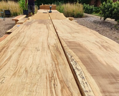 a large green wood table