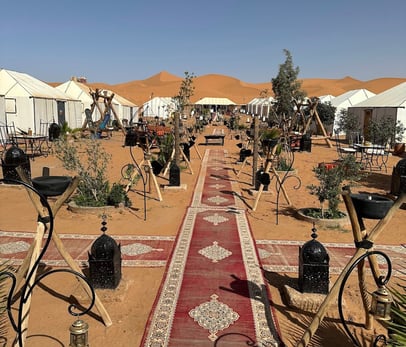 Morocco tours bivouac camps sunset and sunrise in the middle of Moroccan Sahara desert 