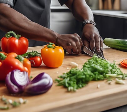 chef using knife front of bowl
