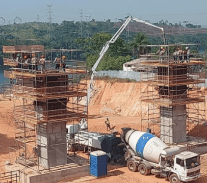 Construção da mesoestrura, concretagem e pilar da ponte no município de Anapu. Fonte: DNIT 11/2024