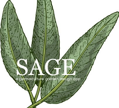 The logo of SAGE - a permaculture design app - features a hand-drawn sage leaf.