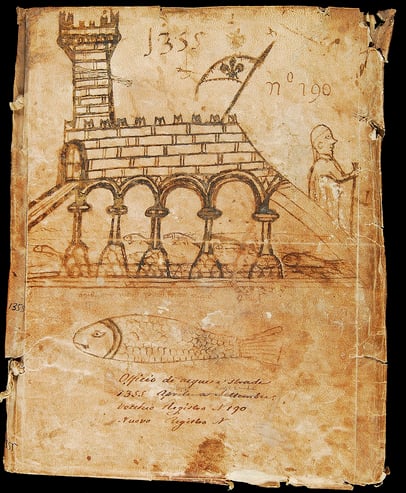 Cover of one of the registers from the Fango Office from 1355.