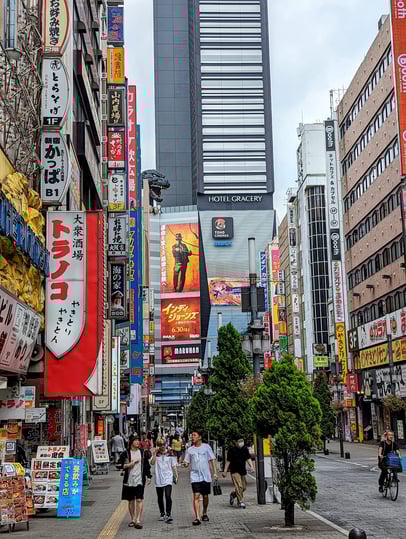 Godzilla peaking over the Hotel Gracery in Shinjuku