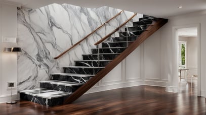white and black marble stairs | wooden stairs | marble stair cases | modern stairs