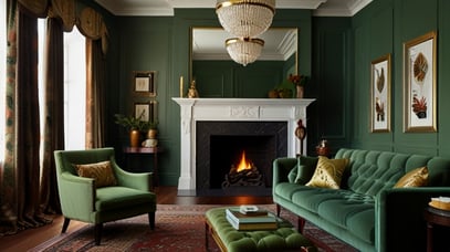 classic green interiors | living room design | English cottage style