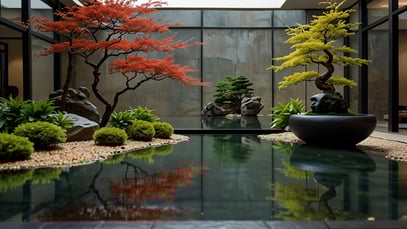 Japanese Indoor garden design with pond | home design | interior design | close to nature