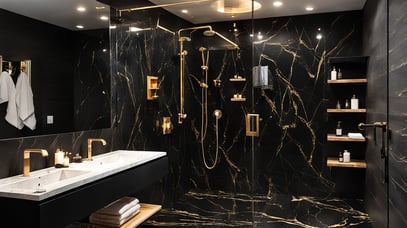 Black and gold marble bathroom design | modern and luxury | double vanity