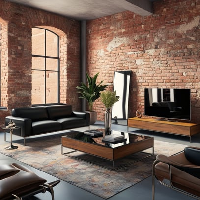Rustic brick wall living room design | Industrial loft style