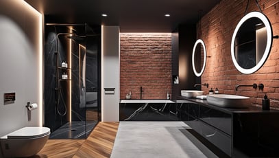 Modern bathroom design | rustic brick wall industrial design