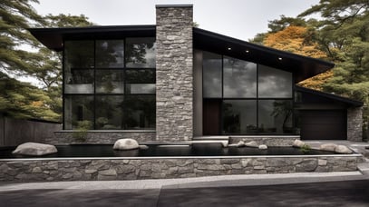 house exterior design with stone | gray stone exterior design | modern home design | exterior with stone