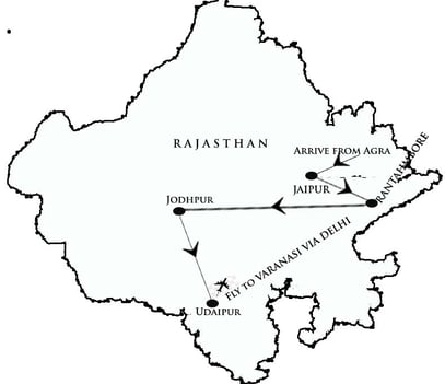 Map of North India travel package. Golden triangle and more