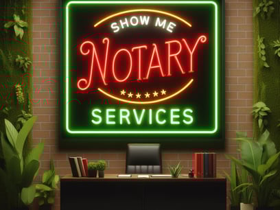 a neon logo sign that says Show Me Notary Services