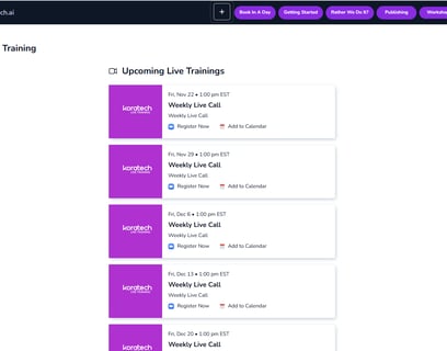 screenshot of the Live training app