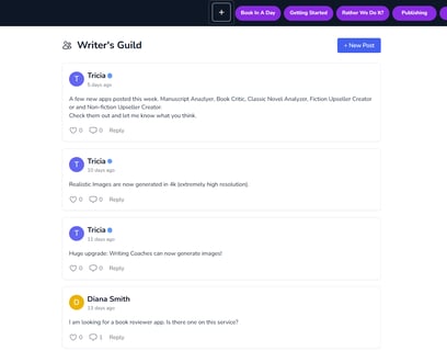 screenshot of the writers guild community