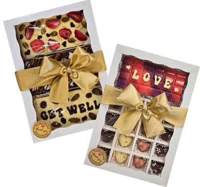 Gift boxes with assorted chocolates, perfect for gifts and surprise chocolate lovers. Dark, Milk, White chocolate, truffles