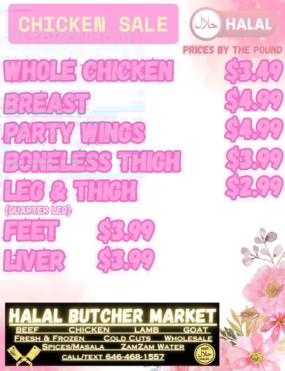 a menu listing for a chicken dinner at halal