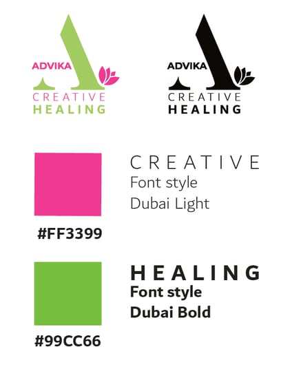 Brand identity design with logo, colors, fonts, and style guide by Anagha Art Studio.