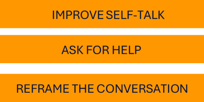 3 orange boxes reading, improve self talk, ask for help, reframe the conversation