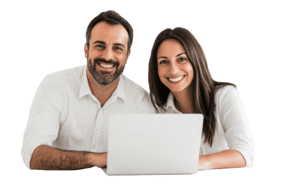 A happy landlord couple effortlessly manages their rentals with ZU Cafe