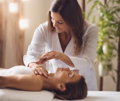 Lady preforming Angelic Reiki at clients home