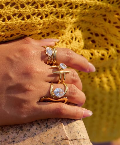 18 k gold plated Demi fine ring which are water resistant and hypoallergenic.