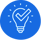 a blue light bulb with a check mark on it