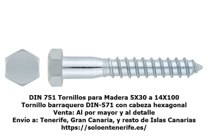 DIN 571 Tornillo Barraquero para Madera en Tenerife