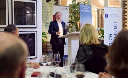 Philip Green giving a speech at a dinner at the Australian Embassy in Berlin.
