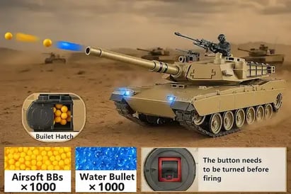 Tanque a control remoto Abrams disparando bolas de gel