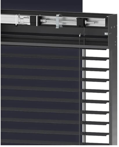 a closed roller shutter shutter shuttered window with blinds