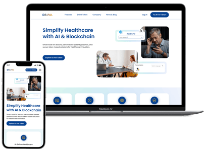 Desktop and mobile mockup of Dr.Pal healthcare platform hero section