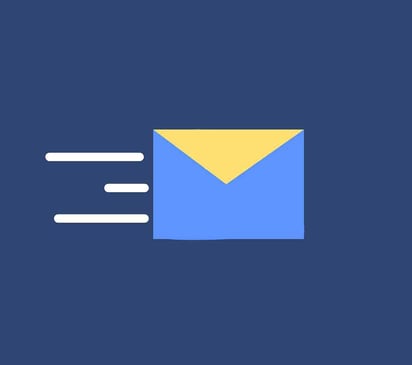 A minimalistic image of an envelope with lines depicting motion, representing email communication.