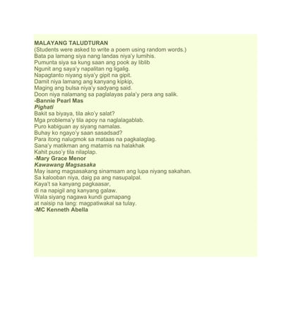 malayang taludturan free verse