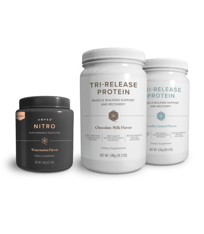 a variety of products including a bottle of protein