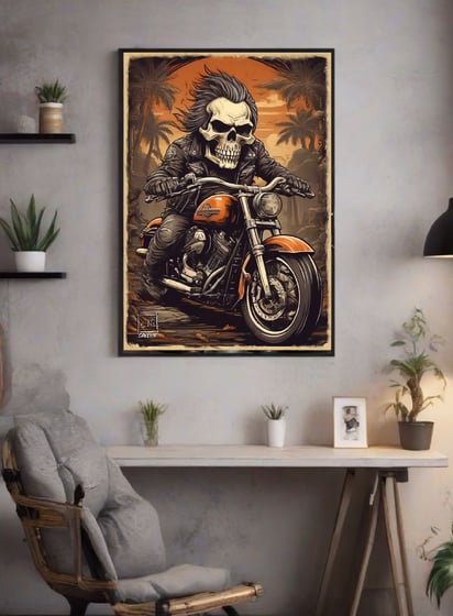 Crie uma parede de aventura com este quadro de Motociclista Harley-Davidson.