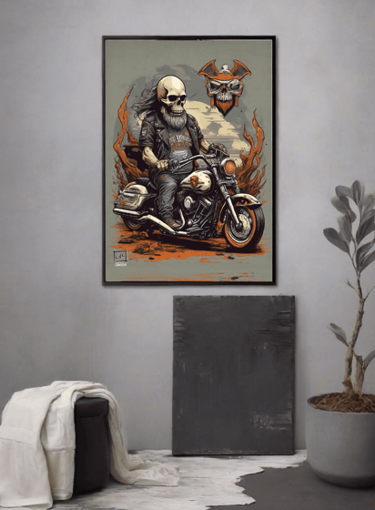 Quadro de Caveira Harley-Davidson: Aventura na estrada em forma de arte.