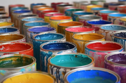 many different paint cans