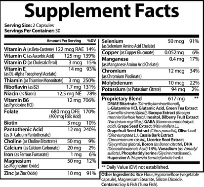 Brain Focus Nootropic Formula | Supplement Facts