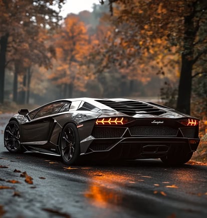 The Lamborghini Aventador driving on the road