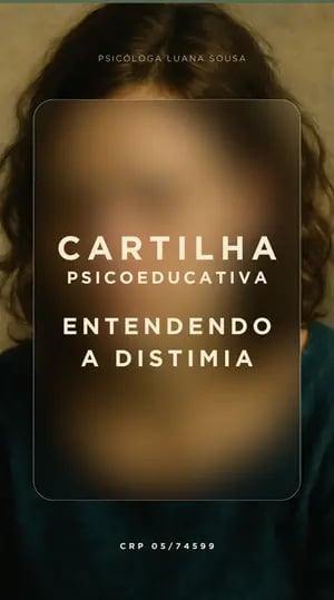 Rosto feminino desfocado e título: Cartilha psicoeducativa, entendendo a distimia