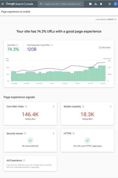 Page Experience Report in Google Search Console