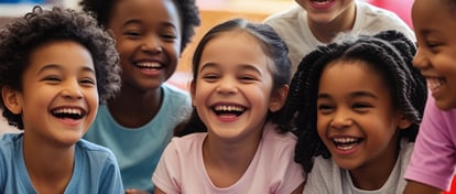 AI generated image of children smiling in classroom