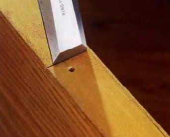 a knife cutting the wood