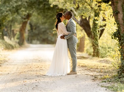Editorial fine art photo of newlyweds kissing — Bonjour Mrs Bride, South of France